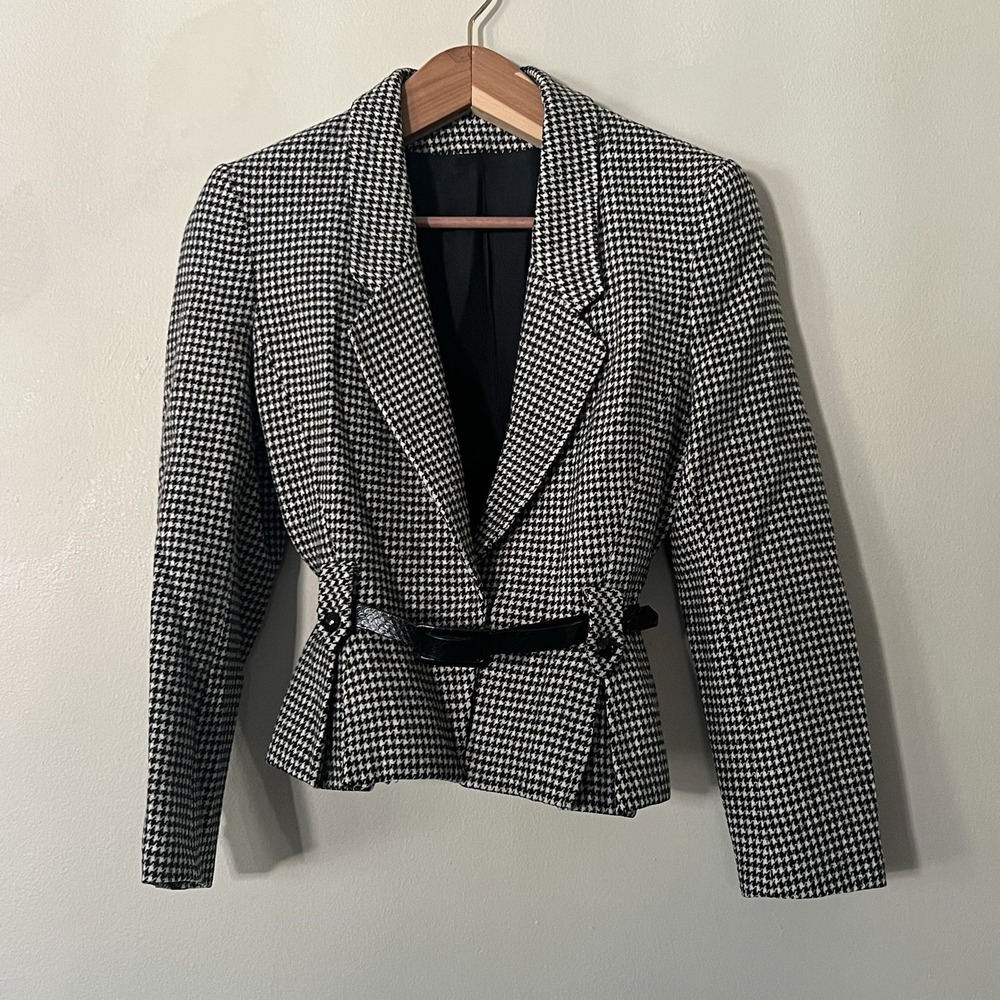 VTG Manchester‎ Suitmakers Houndstooth Jacket Made In USA Size 6 Retro